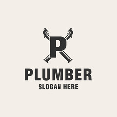 Initial P with plumber element logo template monogram style