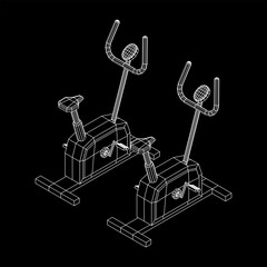 Excercise Bike. Gym equipment. Sport cardio fitness concept. Wireframe low poly mesh vector illustration.