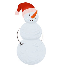 Digital illustration. Snowman from three balls in a red cap. Winter, new year, snowy, christmas. Isolated on a white background.