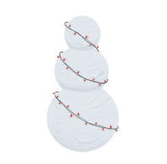 Digital illustration. Snowman with a garland. Winter, new year, snowy, christmas. Isolated on a white background.