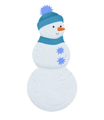 Digital illustration. Snowman of three balls in a hat and a scarf. Winter, new year, snowy, christmas. Isolated on a white background.