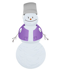 Digital illustration. A snowman with three balls in a bucket and a yolk. Winter, new year, snowy, christmas. Isolated on a white background.