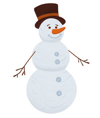 Digital illustration. Snowman of three balls in a hat. Winter, new year, snowy, christmas. Isolated on a white background.
