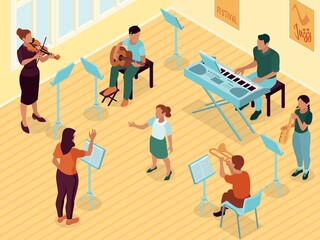 Musician Education Isometric Composition