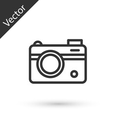 Grey line Photo camera icon isolated on white background. Foto camera. Digital photography. Vector