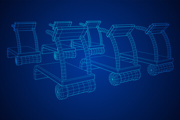 Treadmill machine. Gym and fitness equipment. Wireframe low poly mesh vector illustration.