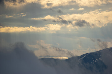 Fototapeta na wymiar Fog on a mountain range in the Carpathian mountains