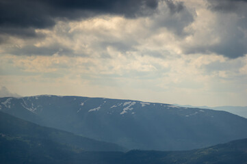 Fog on a mountain range in the Carpathian mountains