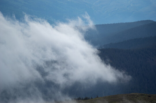 Fog on a mountain range in the Carpathian mountains © onyx124