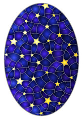 Illustration in stained glass style with abstract starry sky, oval image