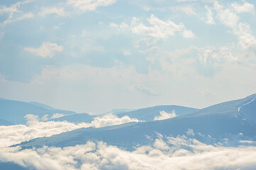 Fog on a mountain range in the Carpathian mountains