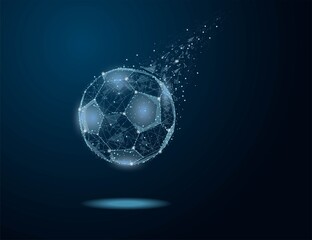 Low polysoccer ball in motion, lines and connected to form, vector illustration. Polygonal illustration