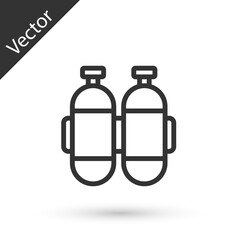 Obraz premium Grey line Aqualung icon isolated on white background. Oxygen tank for diver. Diving equipment. Extreme sport. Diving underwater equipment. Vector
