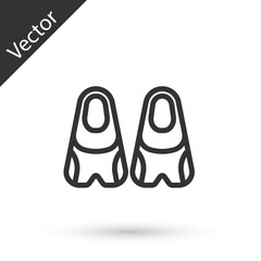 Grey line Rubber flippers for swimming icon isolated on white background. Diving equipment. Extreme sport. Diving underwater equipment. Vector