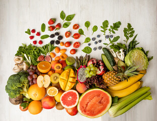 Vegetarian composition of fresh vegetables and fruits