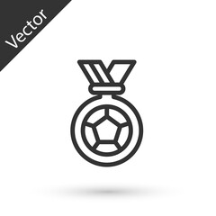 Grey line Football or soccer medal icon isolated on white background. Vector