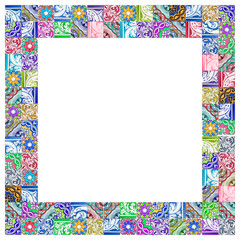 Composition of typical portuguese decorations with colored ceramic tiles called -azulejos- concept image with copy space