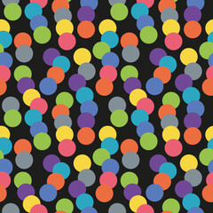 Bright multicolored circles on a black background. Circles of different colors overlap each other. Seamless background for any use.