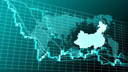 中国の緑色のデジタル株価チャートイメージ