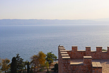 a historical castle and marmara sea under the shiny sun