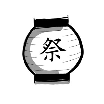 hand drawn illustration of Japanese lantern in simple icon drawing 