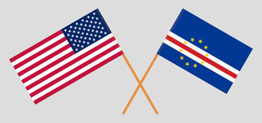 Crossed flags of the USA and Cape Verde. Official colors. Correct proportion