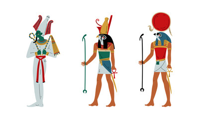 Ra, Horus and Osiris as Ancient Egyptian God and Deity Vector Set