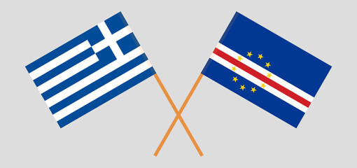 Crossed flags of Greece and Cape Verde. Official colors. Correct proportion