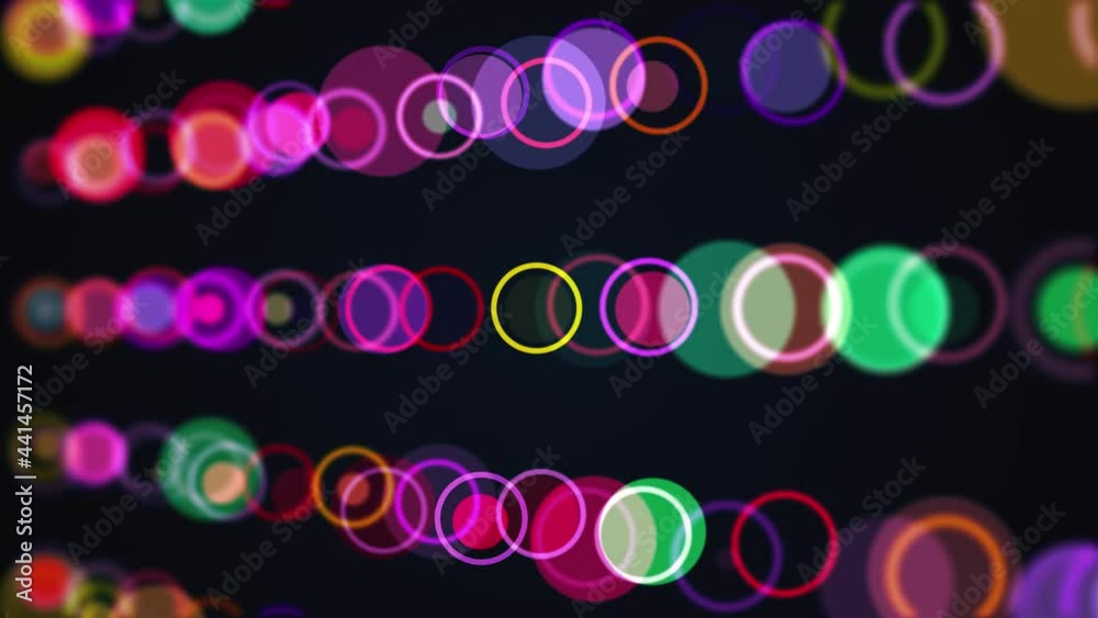 Poster computer generated the rows of multi colored circles and rings. 3d rendering abstract background fro