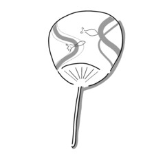 hand drawn illustration of hand hold fan with fish design in simple icon drawing 