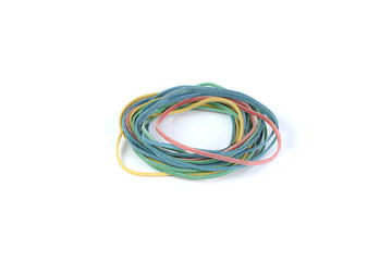 Colored elastic bands on white background. Rubber band.