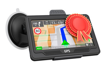 GPS navigation device with best choice badge, 3D rendering