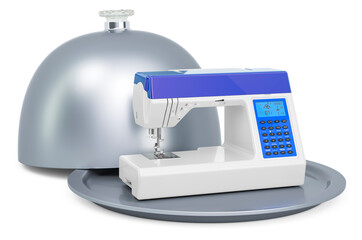 Restaurant cloche with electronic sewing machine, 3D rendering