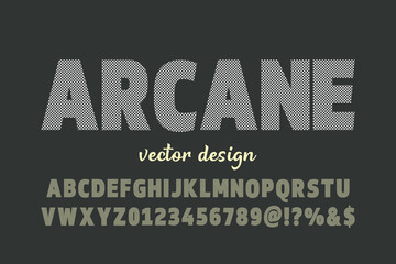 vintage font, green and orange background, vector alphabet, letters and numbers