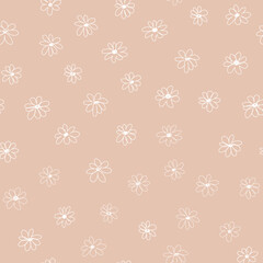 Doodle sketch flowers, hand drawn daisy pattern, seamless background, vector illustration.