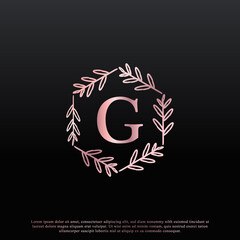 Elegant G Letter Hexagon Floral Logo with Creative Elegant Leaf Monogram Branch Line and Pink Black Color. Usable for Business, Fashion, Cosmetics, Spa, Science, Medical and Nature Logos.