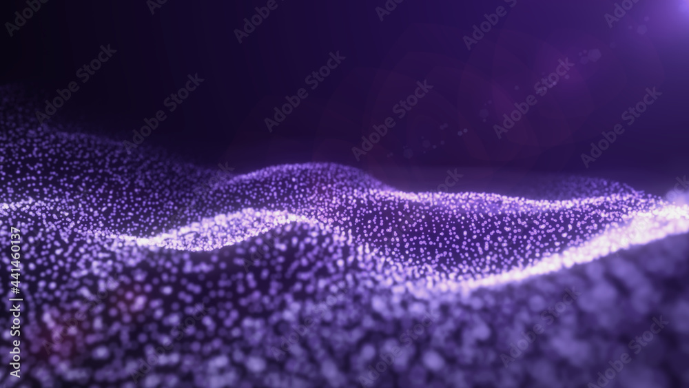 Wall mural abstract flowing smooth fractal waves background with light flares.