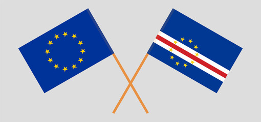 Crossed flags of the European Union and Cape Verde. Official colors. Correct proportion