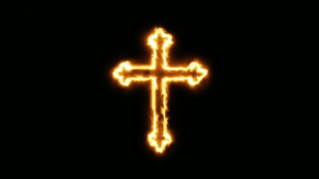 Christian Cross burning on fire.
