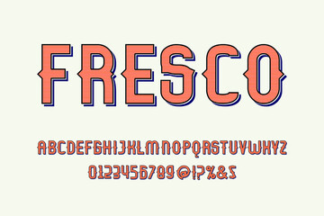 vintage font, green and orange background, vector alphabet, letters and numbers