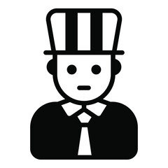president, men black filled line icon, vector design usa independence day icon.
