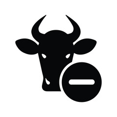 Bull delete, cow remove icon. Black vector graphics.