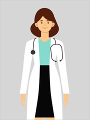 Smiling female hospital medical staff standing isolated on white background. Cartoon woman doctor in uniform holding folder tablet vector flat illustration. Professional medicine worker