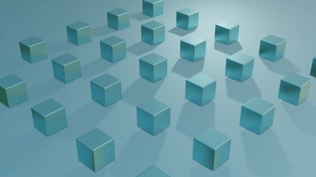 the light source moves around the blue cubes that cast a shadow on the plane. abstract loop background. 3d render