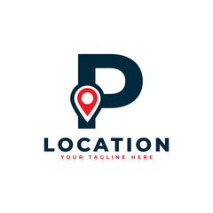 Elegant Letter P Geotag or Location Symbol Logo. Red Shape Point Location Icon. Usable for Business and Technology Logos. Flat Vector Logo Design Ideas Template Element.