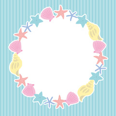 パステルカラーの貝の手描きイラストフレーム