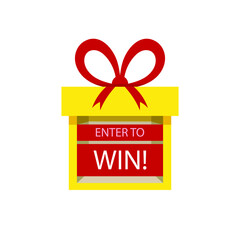 Vector Surprise Box, Enter to Win Prizes, Gift Box with Bow, Yellow and Red Colors.
