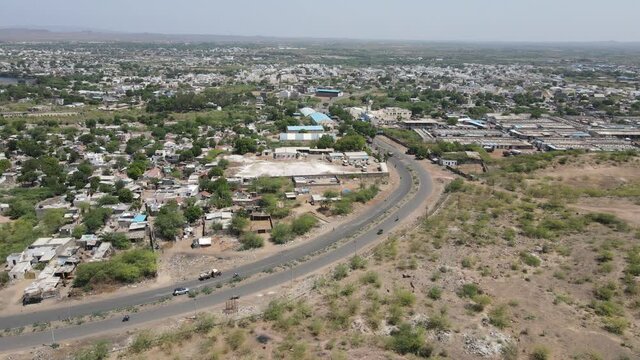 Aerial view of Bhuj city. the Indian state of Gujarat. , 4K Indian city Drone shot