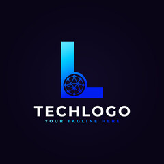 Tech Letter L Logo. Blue Geometric Shape with Dot Circle Connected as Network Logo Vector. Usable for Business and Technology Logos.