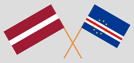 Crossed flags of Latvia and Cape Verde. Official colors. Correct proportion